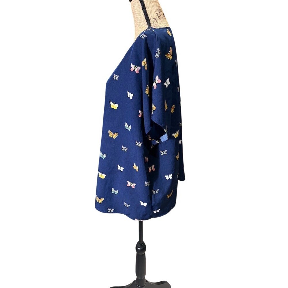 Emery Rose Blouse Womens 1XL Plus Navy Blue Butterfly Print Scoop Neck Top - Picture 5 of 9